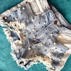 iheartraves machine brand pearl decorated jean shorts